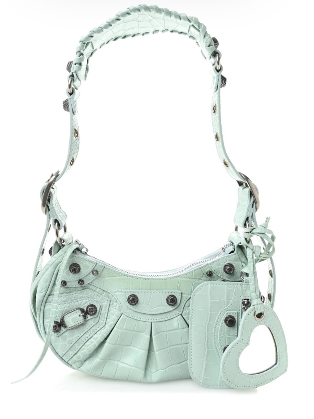 Balenciaga Extra Supple Calfskin Crocodile Embossed Le Cagole green Shoulder Bag
